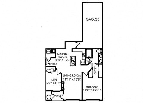Floor plan for 1 bed, 1 bath, 1022 sqft